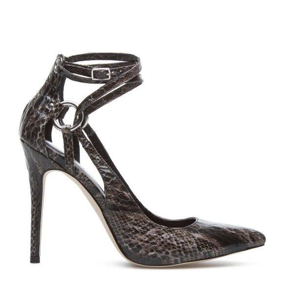 Paper Fox Carter Gray Black Faux Snakeskin Heels - Picture 2 of 7